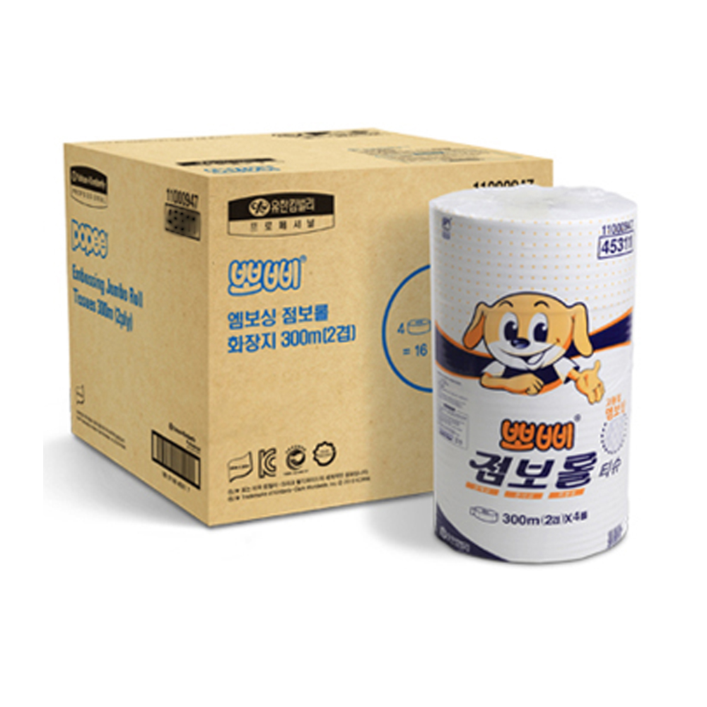 유한킴벌리 뽀삐 점보롤화장지 엠보싱 300m2겹16롤/4531166