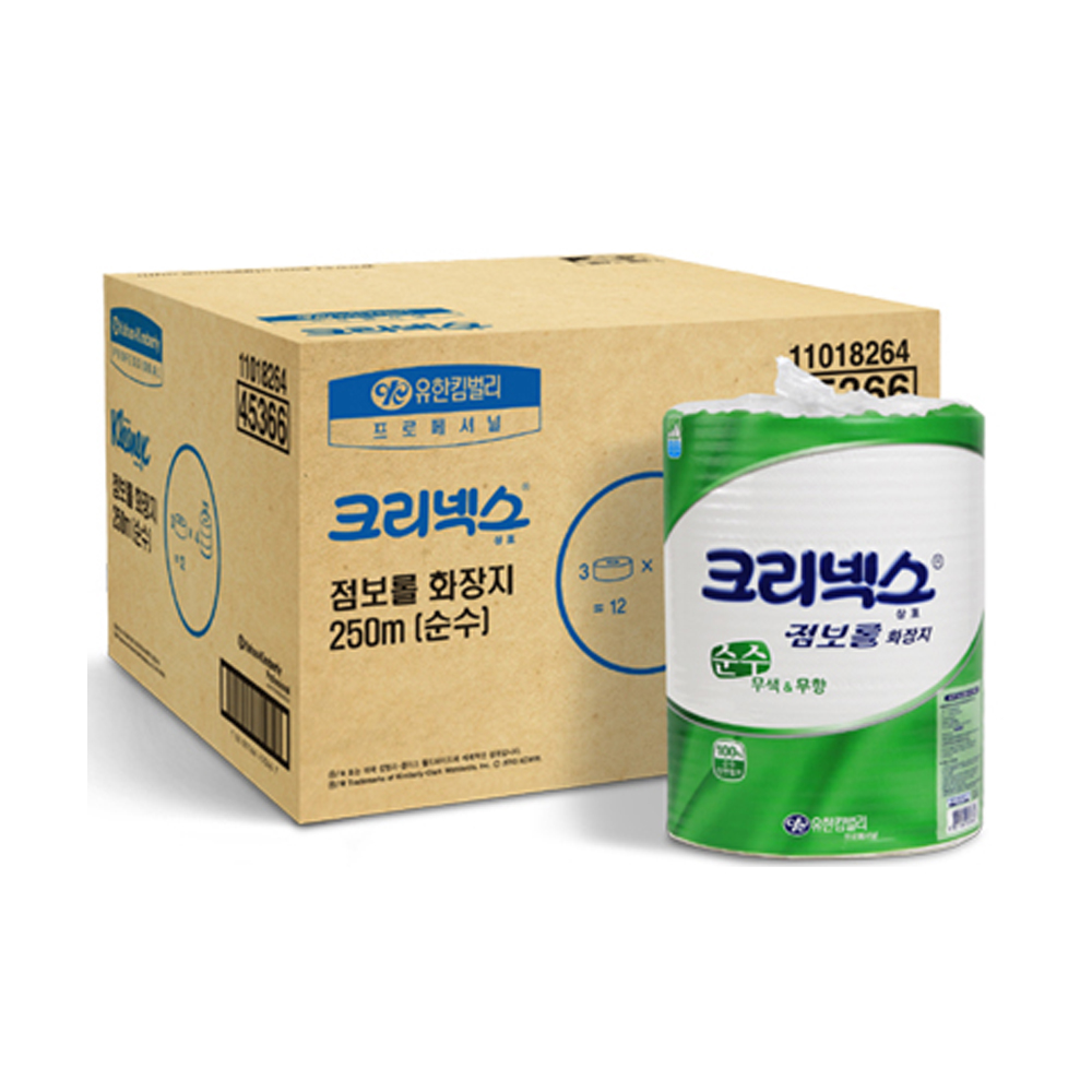 크리넥스 순수 점보롤화장지 250m2겹12롤[유한킴벌리]/45366
