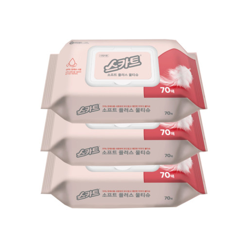 스카트 소프트 플러스 물티슈 캡형 70매(3개) 유한킴벌리 물티슈